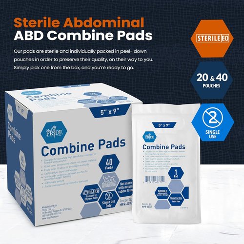 Med Pride ABD Pads - High Absorbency Sterile Wound Dressings | 5 x 9 Inch, 40 Count, Latex Free