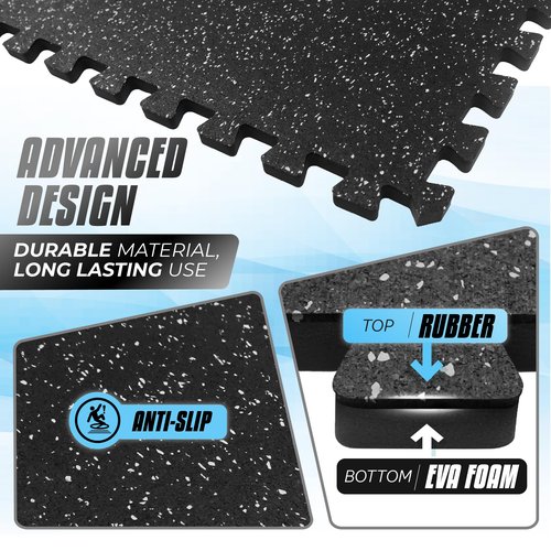 Yes4All Rubber Gym Flooring for Home Gym, 0.56" Thick Gym Flooring Tiles, EVA Foam Mats with Rubber Top, Protective Flooring Mat