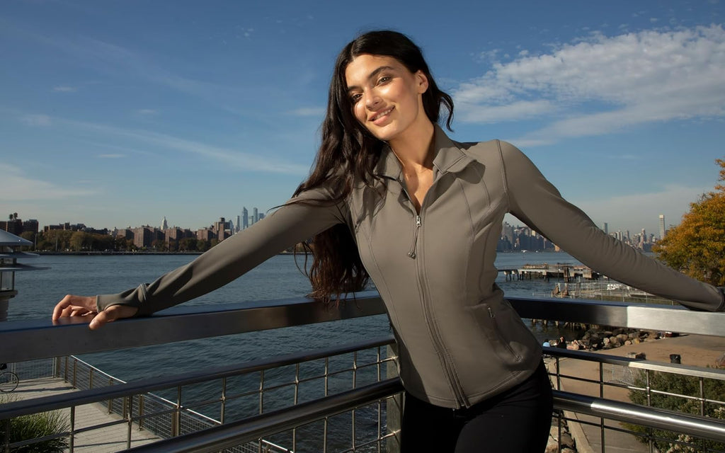 90 Degree By Reflex Full Zip Running Jacket - Lightweight Athletic Slim Fit with Thumbholes