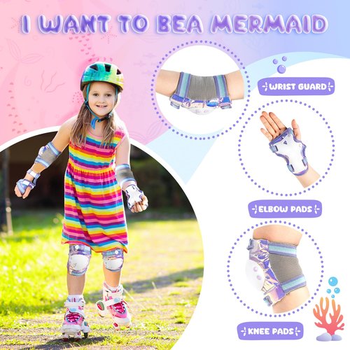 NEMONE Mermaid Roller Skates (Purple S) with Protective Gear Set Knee Elbow Wrist Guards Pads for Kids Girls (Purple S)