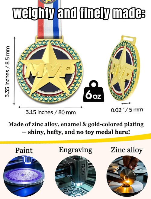 MVP Champion Awards Medals - Heavy Duty Sports Medals for Basketball, Football, Soccer & More | Team MVP Gift