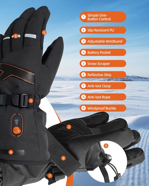 Heated Gloves for Men Women, 7.4V Electric Battery Rechargeable Heated Ski Gloves, Waterproof Touchscreen Heating Gloves for Winter Outdoor Hunting Motorcycle Cycling