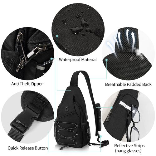 OSOCE S Size Sling Bag Fits 9.7in iPad, Anti-Theft Crossbody Chest Bag for Men & Women, Water Resistant with RFID Pocket