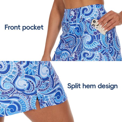 M MOTEEPI Skorts for Woman with Pockets 18" Golf Athletic Skirts Side Split High Waist Tennis Skort for Dressy Casual Blue Waves M