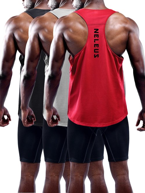 NELEUS Men's Workout Running Tank Top Sleeveless Gym Athletic Shirts Pack of 3,5080,Black/Grey/Red,S