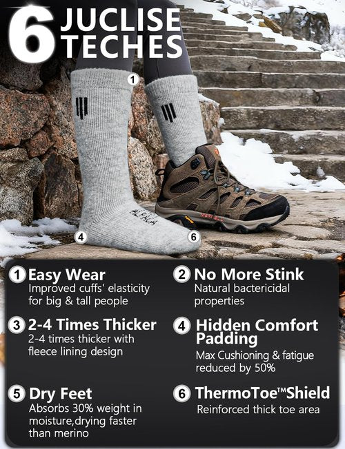 Juclise Alpaca Boot Socks for Men and Women, Moisture Wicking, Temperature Regulating, Hiking, Running(Pebble Grey XL)