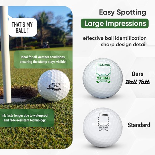 Golf Ball Stamp - Self-Inking Marker - Quick-Dry Permanent Marking Tool, No Leaks or Refills, Reusable & Waterproof Golfing Stamper - Ideal Gift for Golfers, Dads, Retirement (I'd Tap that)
