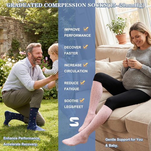Sooverki Compression Socks for Women and Men Circulation (4 Pairs) - Best for Nursing,Running,Travel Knee High Socks