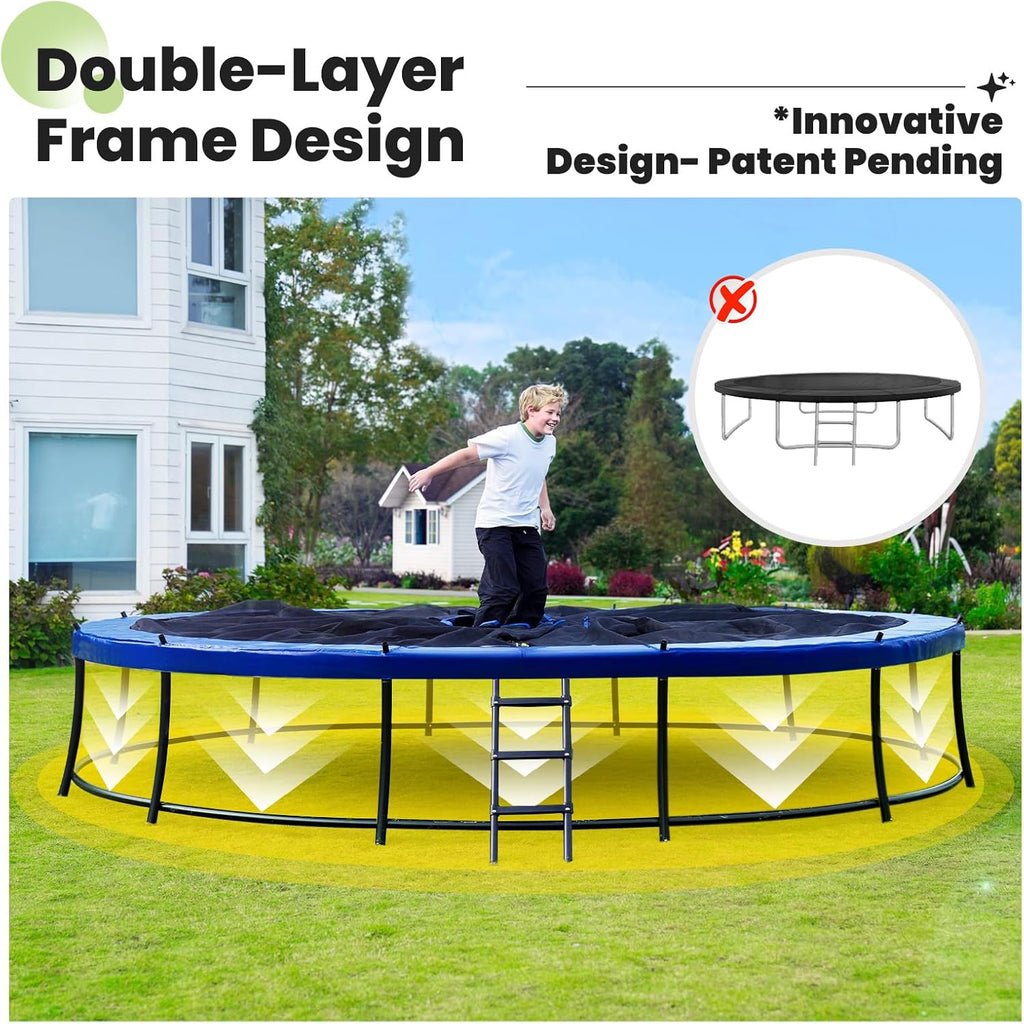 Zupapa 1800LBS Capacity Double Frame Trampoline - 12FT to 16FT | No-Gap Safety Design & Basketball Hoop