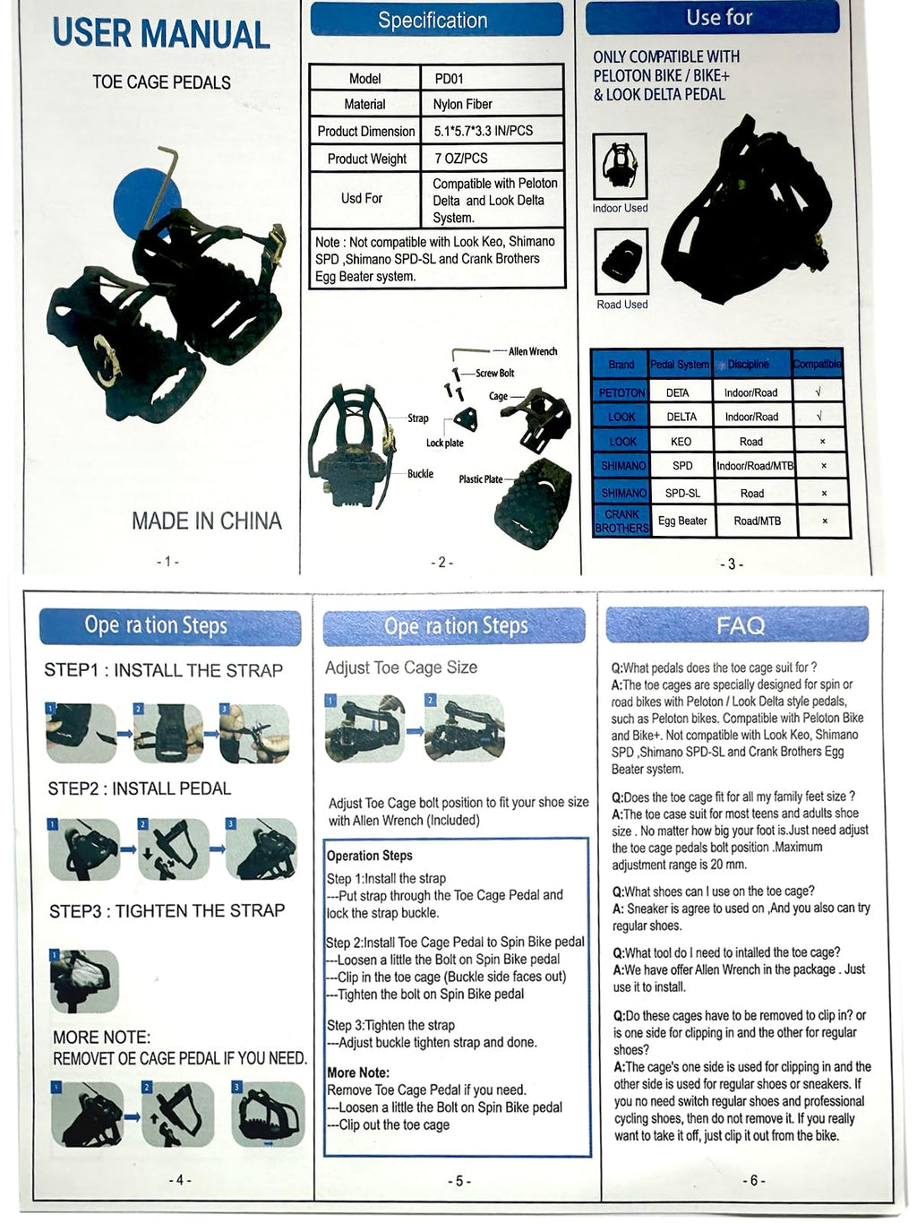Bike Bicycle Toe Clips Cage ONLY - Compatible with Peloton Bike & Bike+ Pedals Adapters - Convert Look Delta Pedals to Dual Function Pedals - Ride with Sneakers