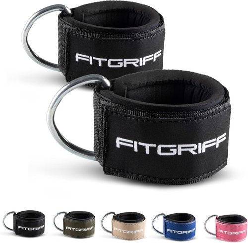Fitgriff® Ankle Straps V2 - Leg Pulley Attachment for Cable Machine | 2-Piece Kickback Straps for Gym Workouts