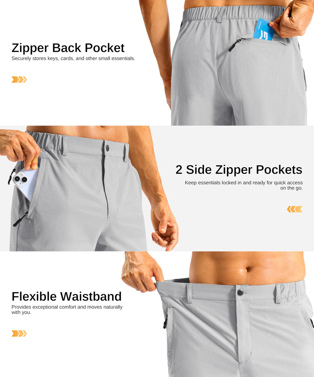 G Gradual Men's Casual Shorts 11" Long Lightweight Golf Shorts for Men Hiking Work Outdoor Stretch Quick-Dry with 3 Zipper Pockets