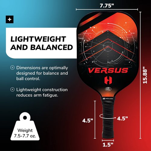 Helium Versus Pickleball Paddle Set of 2 - USAPA Certified - Graphite Fiberglass Surface, Lightweight Honeycomb Core - 2 Rackets, 4 Balls, 1 Sports Bag