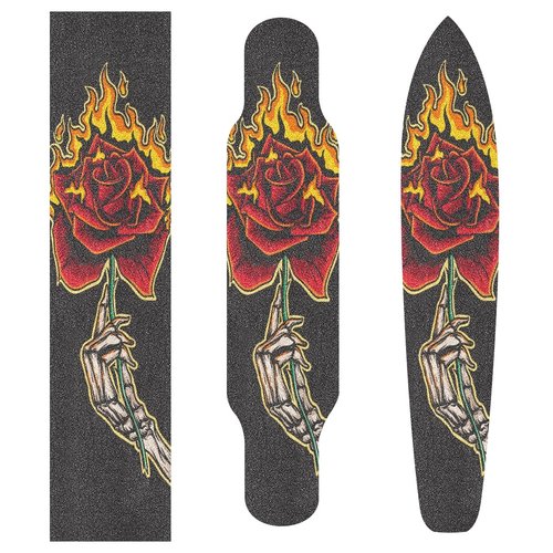 HUSSRITY Skeleton Hand Burning Rose Grip Tape - 9" x 33" Bubble Free Longboard Grip Tape Sheet - Easy Apply for Skateboards & Scooters