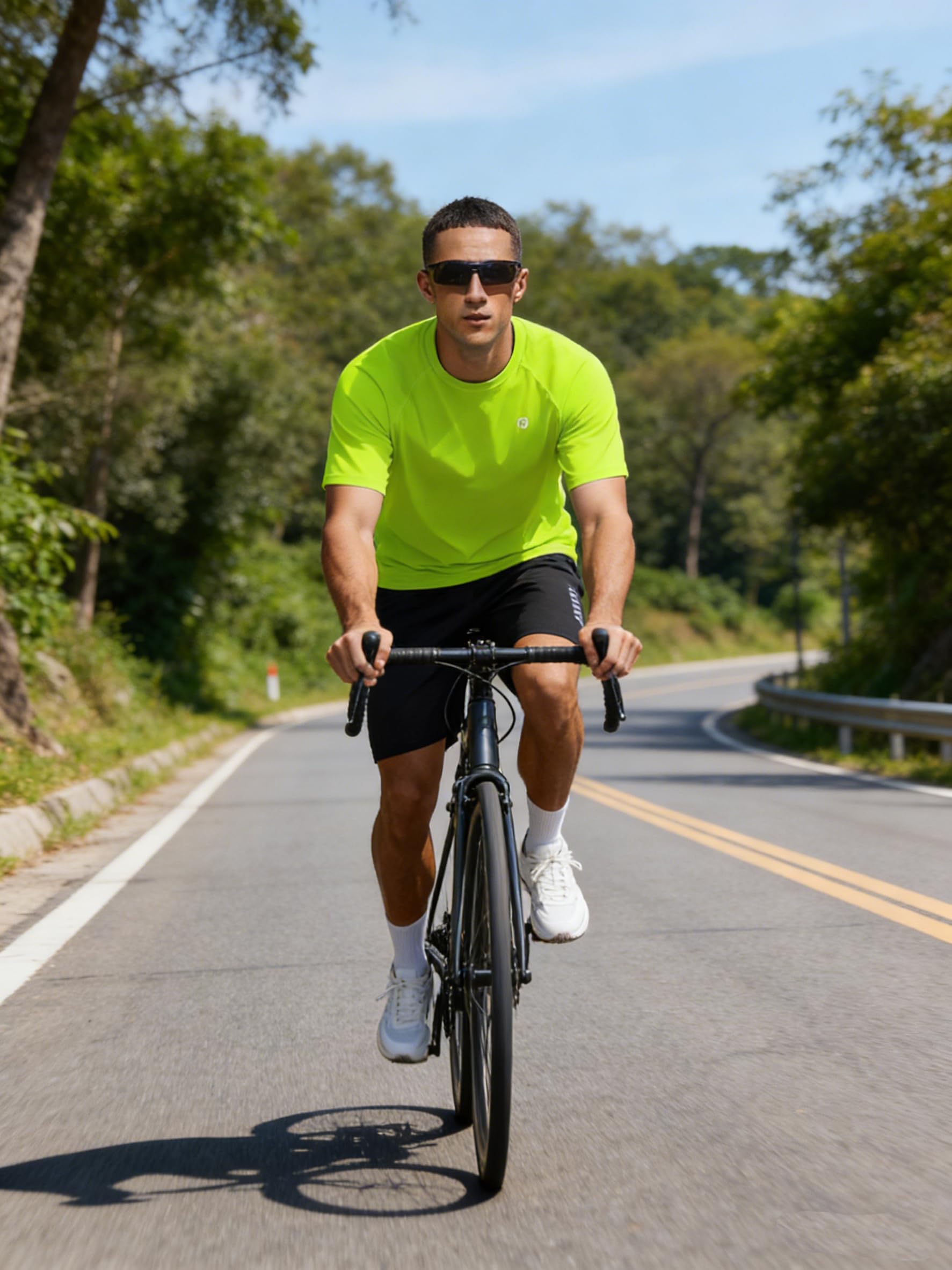 PINSPARK Workout Shirts for Men - Lightweight Crewneck Running Athletic T-Shirts Short Sleeve Quick Dry Moisture Wicking Gym Tees L Neon Green