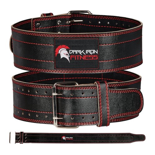 Dark Iron Fitness Genuine Leather Weightlifting Belt, 4 Inch Wide for Men Women with Double Prong Buckle Reinforced Stitching, Powerlifting Deadlift Squat Training Core Support Gym Strength Workout