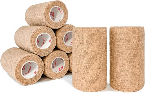 Beige Self-Adhesive Cohesive Bandage Wrap by [Brand Name] - 8 Pack, 4" x 5 Yards, Premium Medical Stretch Tape for Athletes