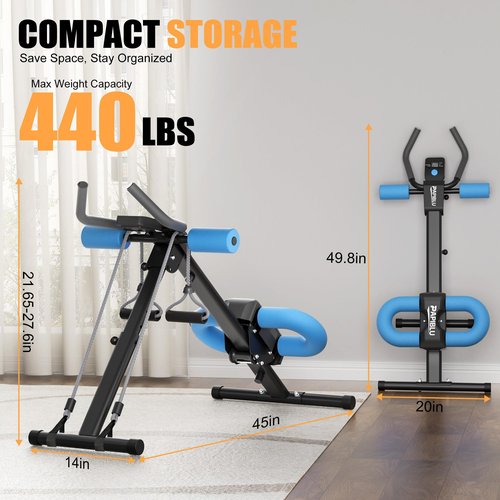 Abdominal Trainers - Adjustable Ab Trainer Machine, Foldable Abdominal Workout Equipment with Knee Protection - Home Gym Core Strength Trainer for Men & Women - Blue
