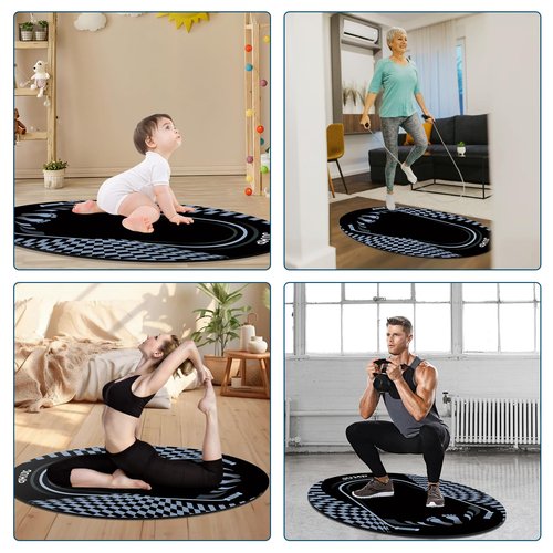 Jump Rope Mat Outdoor Indoor, Oval 52'' x 36'' Non-slip Fitness Exercise Mat, 5mm Shock Absorption Extra Thick Design, Suitable for Home Gym Floor, Concrete Jump Roping black