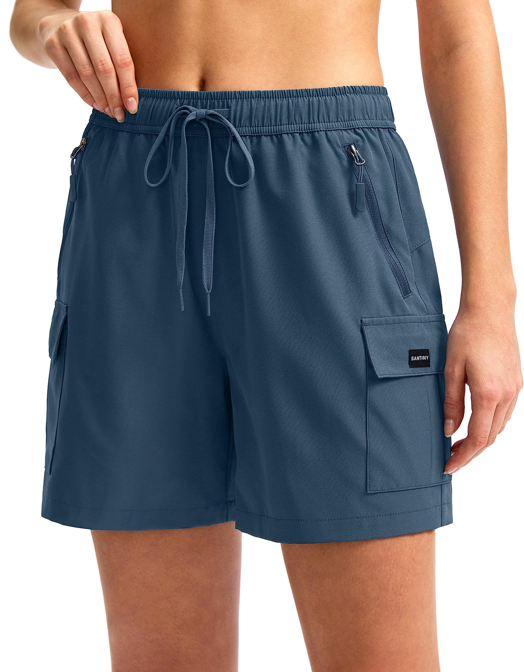 SANTINY Women's 5''/ 7''/9'' Hiking Cargo Shorts Quick Dry Lightweight Summer Shorts for Women Athletic Golf Zipper Pockets(Dusty Blue_XS)