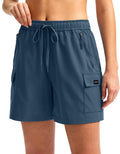 SANTINY Women's 5''/ 7''/9'' Hiking Cargo Shorts Quick Dry Lightweight Summer Shorts for Women Athletic Golf Zipper Pockets(Dusty Blue_XS)
