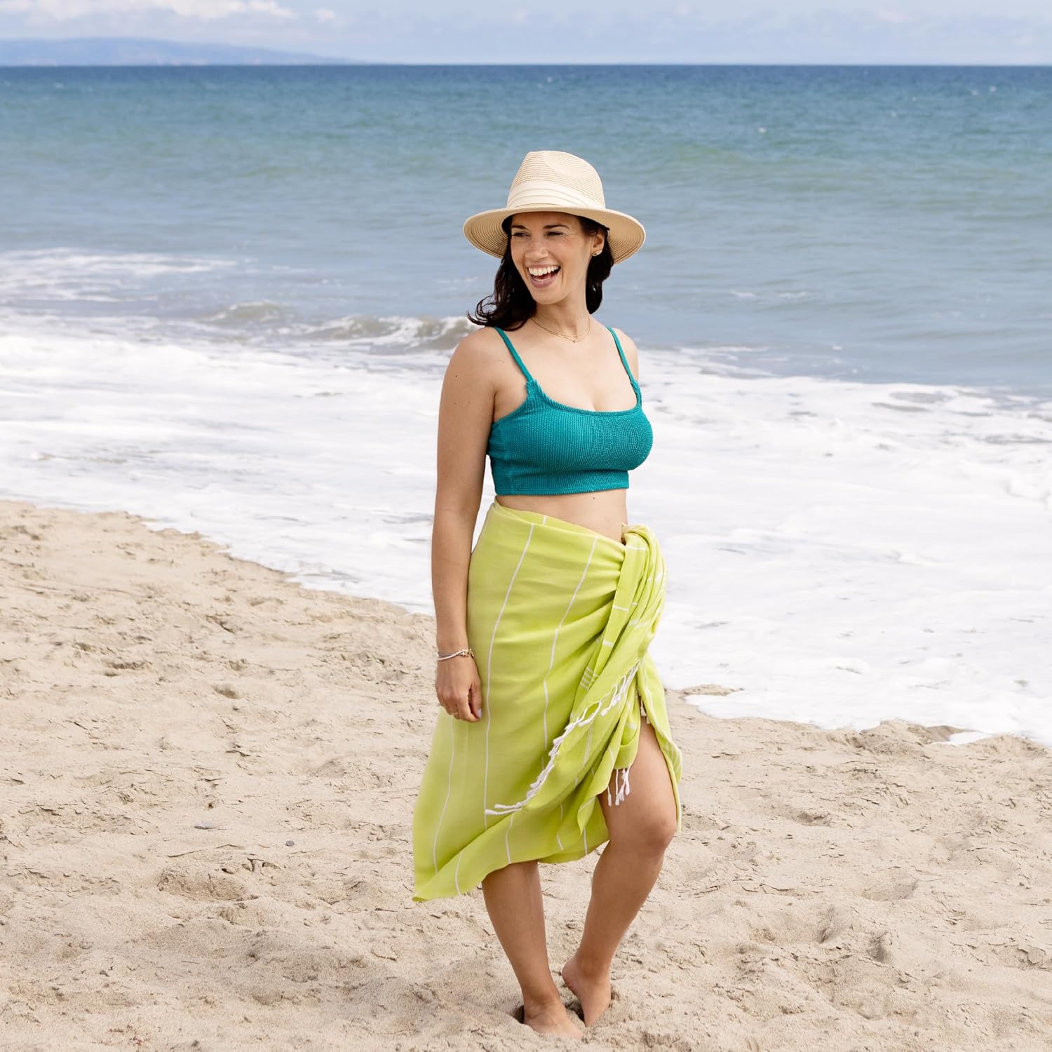 WETCAT Oversized Turkish Beach Towel - 100% Cotton, Sand-Free, Quick-Drying, Citrus (38"x71")