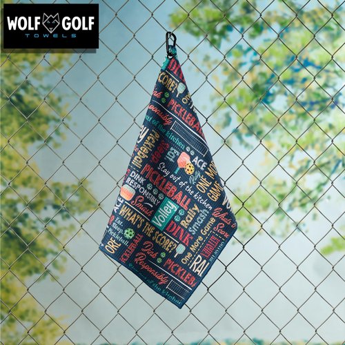 Wolf Golf Towels Pickleball Accessories | Pickleball Gifts | Paddles, Balls and Phrases Towel | Sport Towel | Retirement Gift