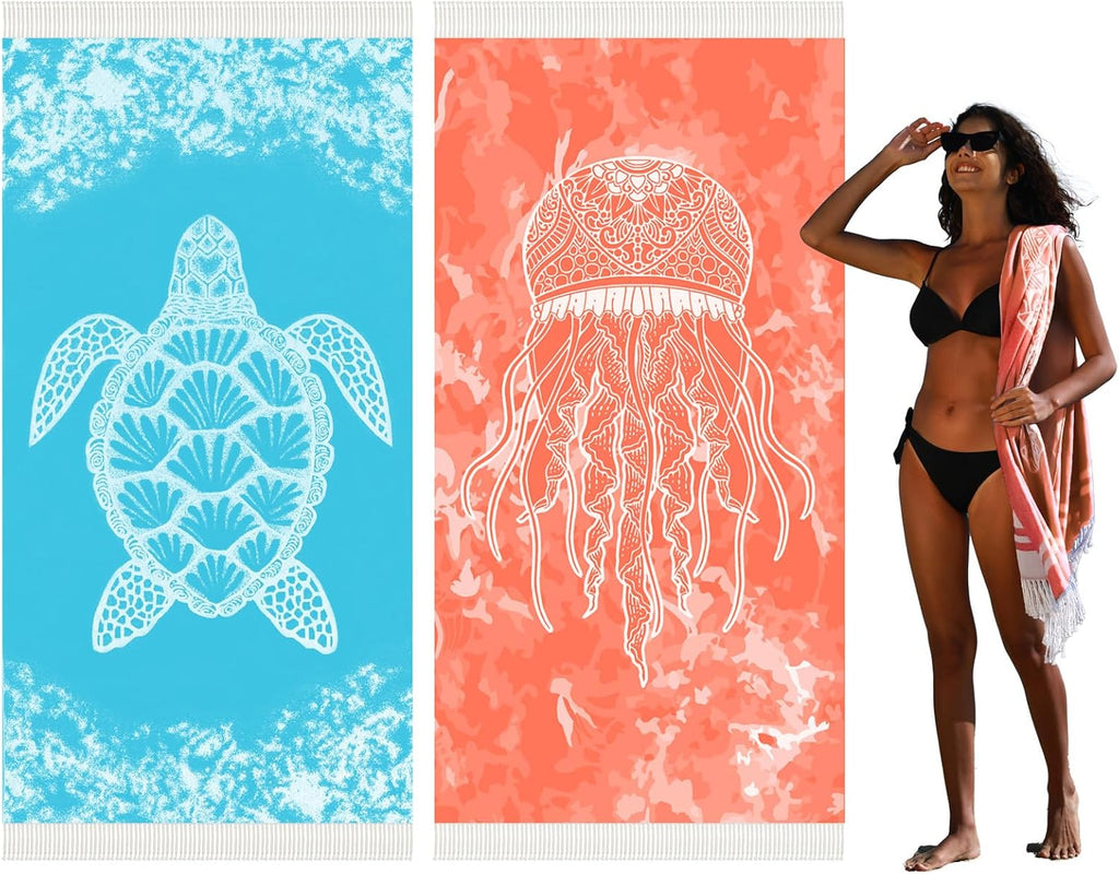 Widdonen Thin Turkish Beach Towel - Lightweight, Quick-Dry, Absorbent Cotton | Extra Large Sand-Free Pool & Bath Accessory