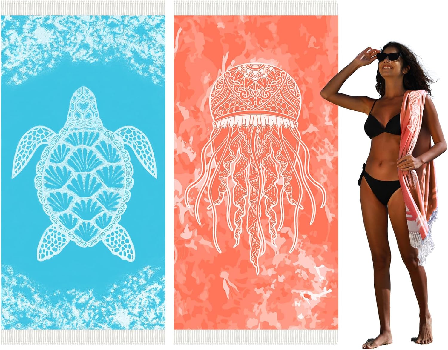 Widdonen Thin Turkish Beach Towel - Lightweight, Quick-Dry, Absorbent Cotton | Extra Large Sand-Free Pool & Bath Accessory