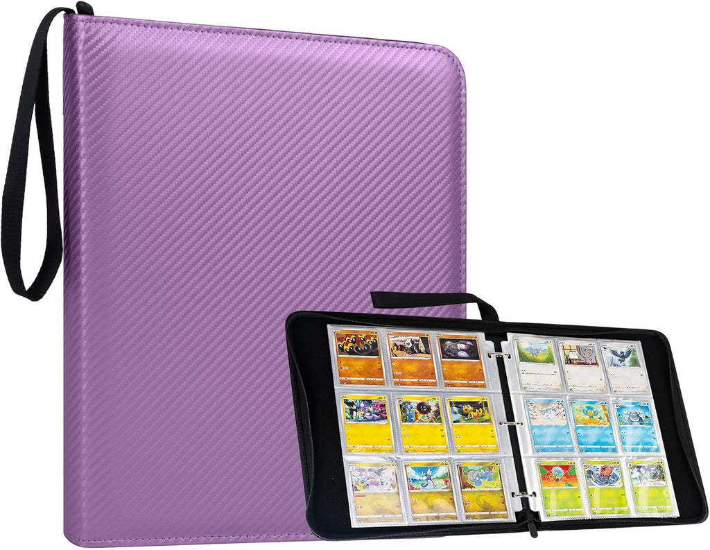 Trading Card Binder - 9 Pocket PU Zipper Album | Holds 900 Cards, Hard Cover Organizer for Pokémon, MTG & Sports Cards (Purple)