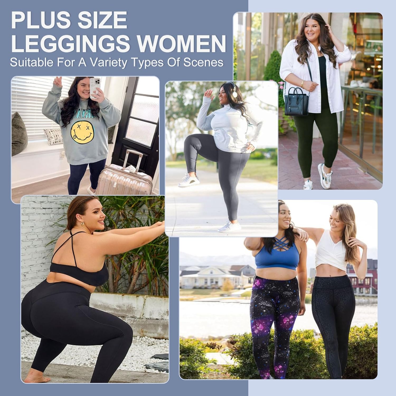 Skiennix Plus Size Leggings - High Waisted Tummy Control with Pockets | Soft Black Yoga Pants (3 Pack)