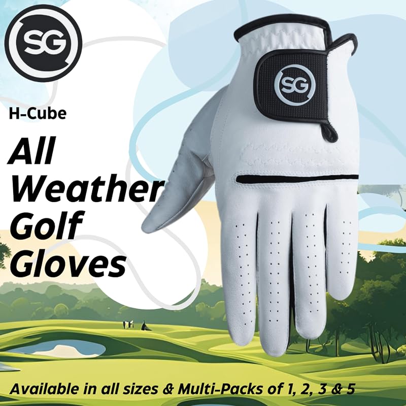 All-Weather Golf Gloves Pack of 5 for Right-Handed Players - White Microfiber & Leather