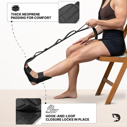 DMoose Fitness Foot & Calf Stretcher - Adjustable Padded Strap for Plantar Fasciitis Relief | Yoga Leg Stretching Tool