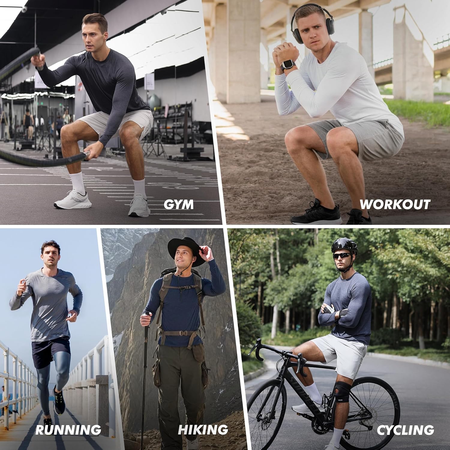 Skiennix Long Sleeve Shirts for Men - Quick Dry Moisture-Wicking Sun Protection | 4-Pack Athletic T-Shirts