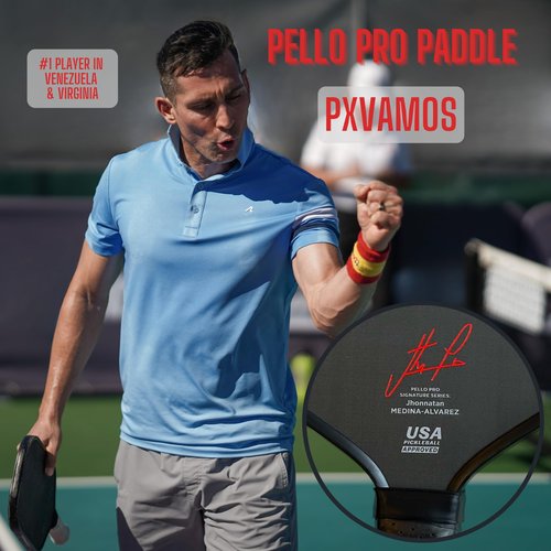 PELLO PXVamos Raw Carbon Fiber Pickleball Paddle | USAPA Approved | Toray 700 Carbon Fiber | Polypropylene Honeycomb Core | Pickle Ball Racquet for Power, Spin and Control (Black)