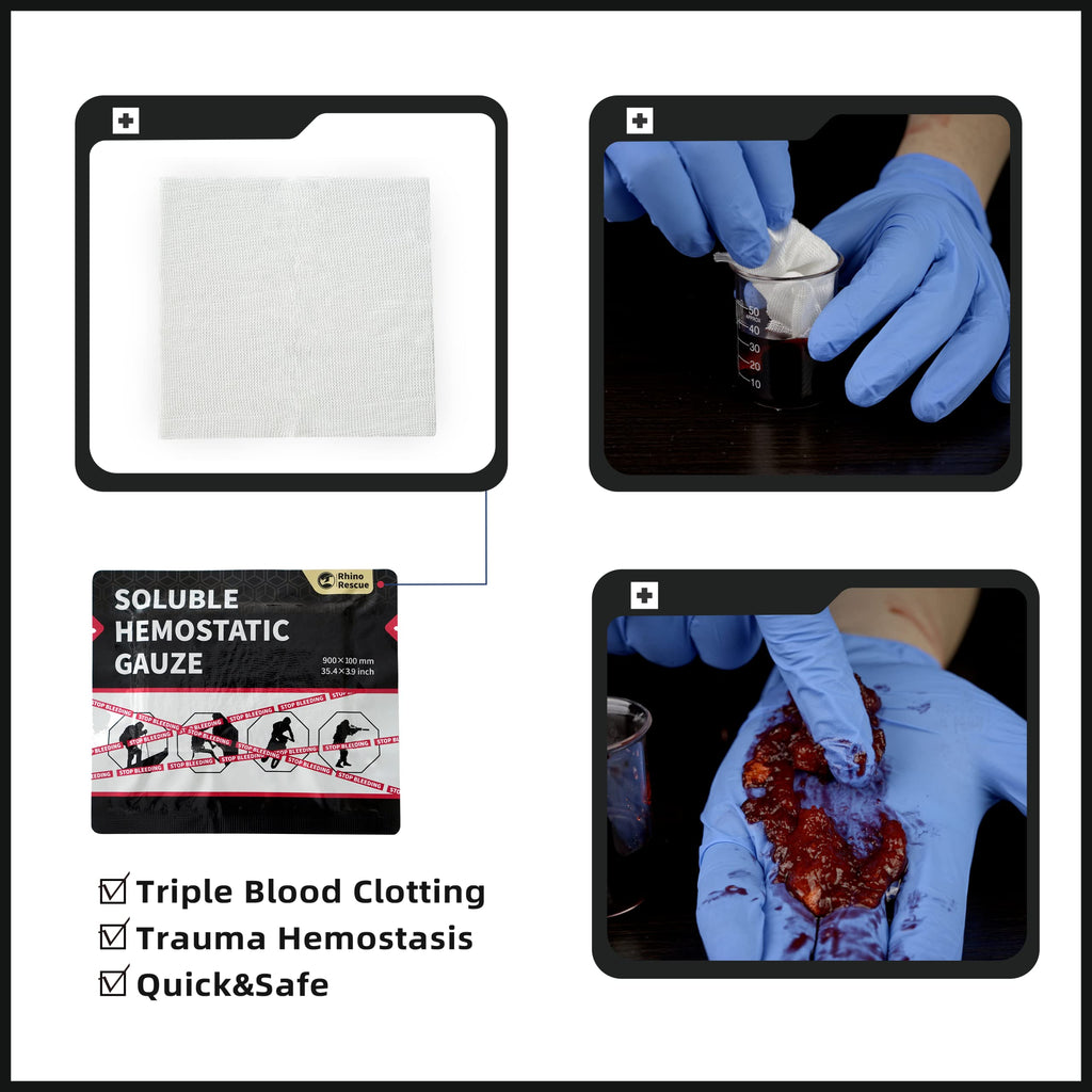 RHINO RESCUE Soluble Hemostatic Gauze Dressing 4"*35"(3ft) for Quick Clotting, Stop Bleeding Gauze for Combat, Trauma, IFAK Refill, Wound Kit, 1 Count