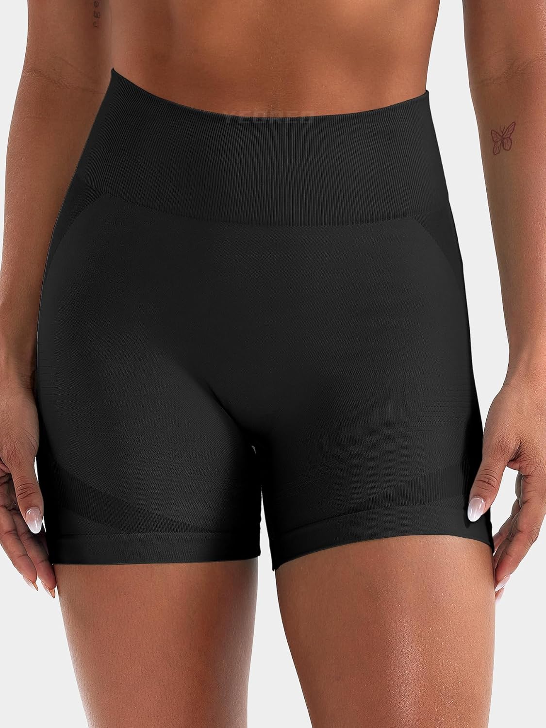 YEOREO Women's Biker Shorts - Seamless Yoga Gym Shorts with Hidden Scrunch, 4.5" Length