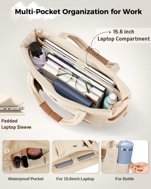 MATEIN Puffer Bag - Insulated Work Tote with Lunch Compartment & Padded 15.6" Laptop Sleeve