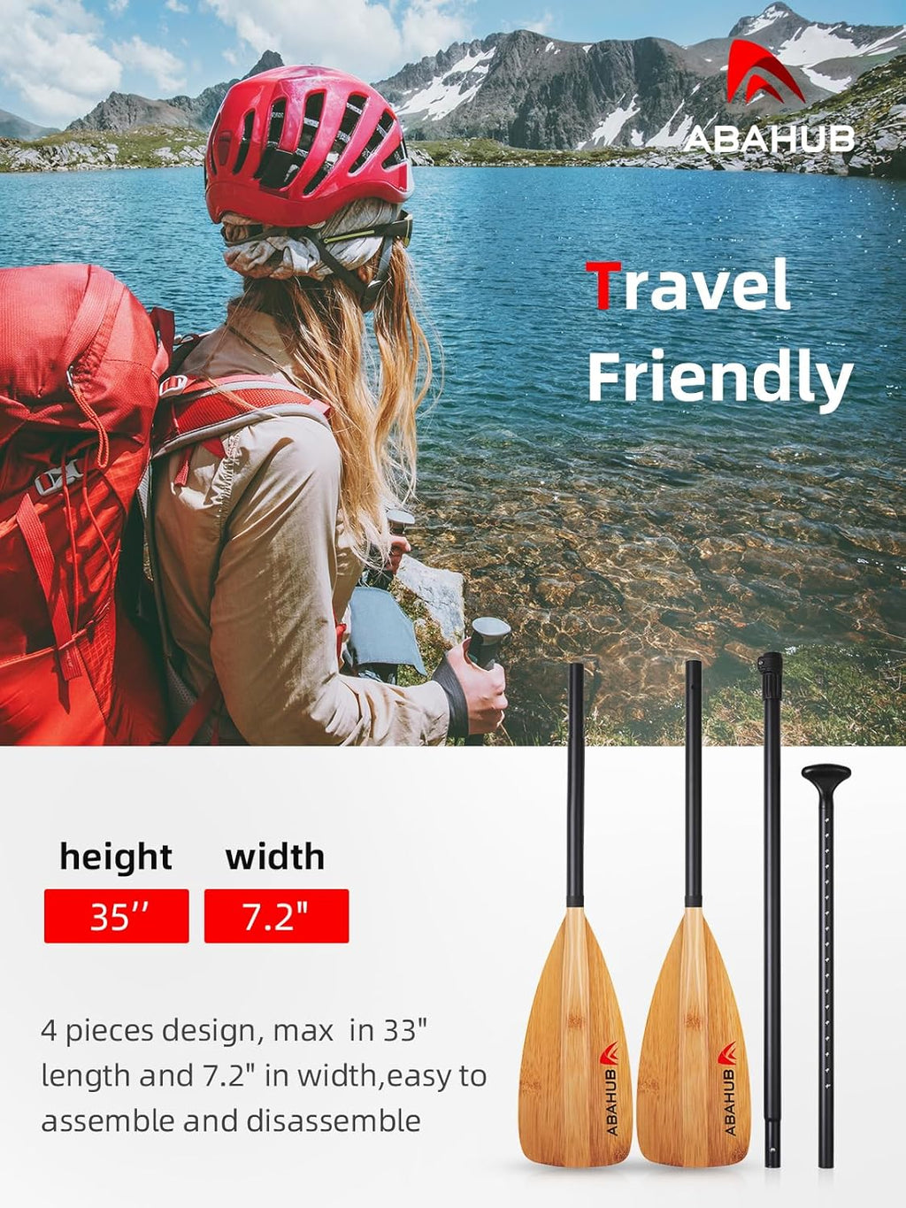 Abahub SUP Paddle - Adjustable 3-Piece Lightweight Paddleboard Oars | Aluminum Alloy Shaft 68"-84" - Multiple Colors Available