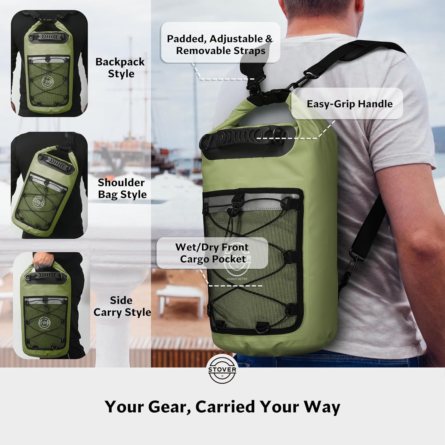 STOVER Waterproof Dry Bag | Roll-Top Backpack with Phone Case for Kayaking, Hiking & Camping - 5L to 55L