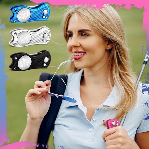 WinnerWhy 4 Pcs Golf Gifts for Women Golf Divot Repair Tool with Magnetic Button Ball Marker Divot Tool Stainless Steel Foldable Golf Divot Tool Golf Accessory for Woman Mom Golfers Golf Lover