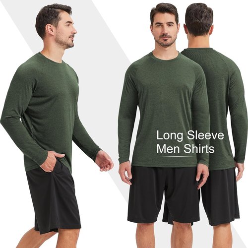 MLYENX Long Sleeve Men's Workout Shirts - UPF 50+ UV Protection, Quick-Dry, Moisture-Wicking | 7 Pack