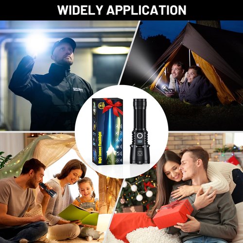 baibian Rechargeable Flashlights 4000.000 High Lumens, Super Bright Flashlight High Powered Tactical Flashlight, 6 Modes with LCD Power Display, Zoomable, Waterproof Handheld Flash Light for Emergency