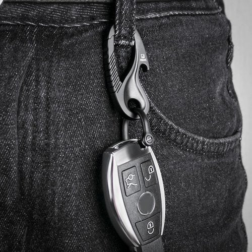 TISUR Titanium Keychain Carabiner Clip, Key Fob Holder, Quick Release D Ring Keychain Heavy Duty Bottle Opener Keychain Car Key Chain for Men (Black)