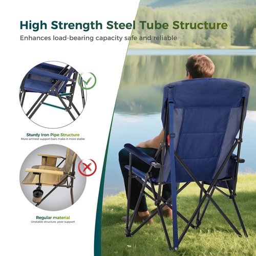 ALPHA CAMP Oversized Folding Camping Chairs High Backrest Heavy Duty Lawn Chairs for Adults Support 500 LBS Portable Camp Chairs with Cup Holders Large Side Pocket for Outdoor