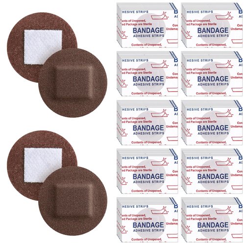 Funtery 200 Pcs Spot Adhesive Bandages 1.2 Inch Flexible Round Fabric Non Latex Small Face Circular Adhesive Bandage for Skin Tone Wound Spots Small Incisions(Dark Brown)