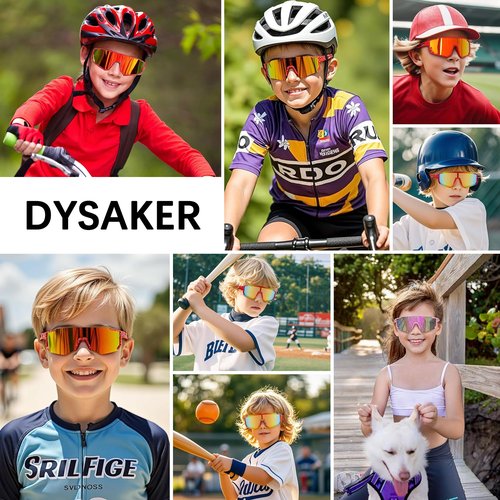DYSAKER Youth Baseball Sunglasses for Boys Girls Age 4-12, Softball Cycling Sunglasses for Kids with Strap UV Sports Goggles