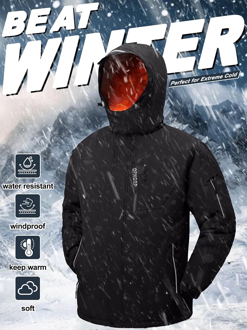 QPNGRP Men's Ski Jacket Winter Coat, Black, 3X-Large