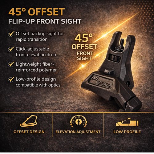 IMI Defense TFS Front and Rear Flip-Up Iron Sights – Polymer Backup Sight Set, Dual Aperture, Fiber-Reinforced, 45-Degree Offset (Black)