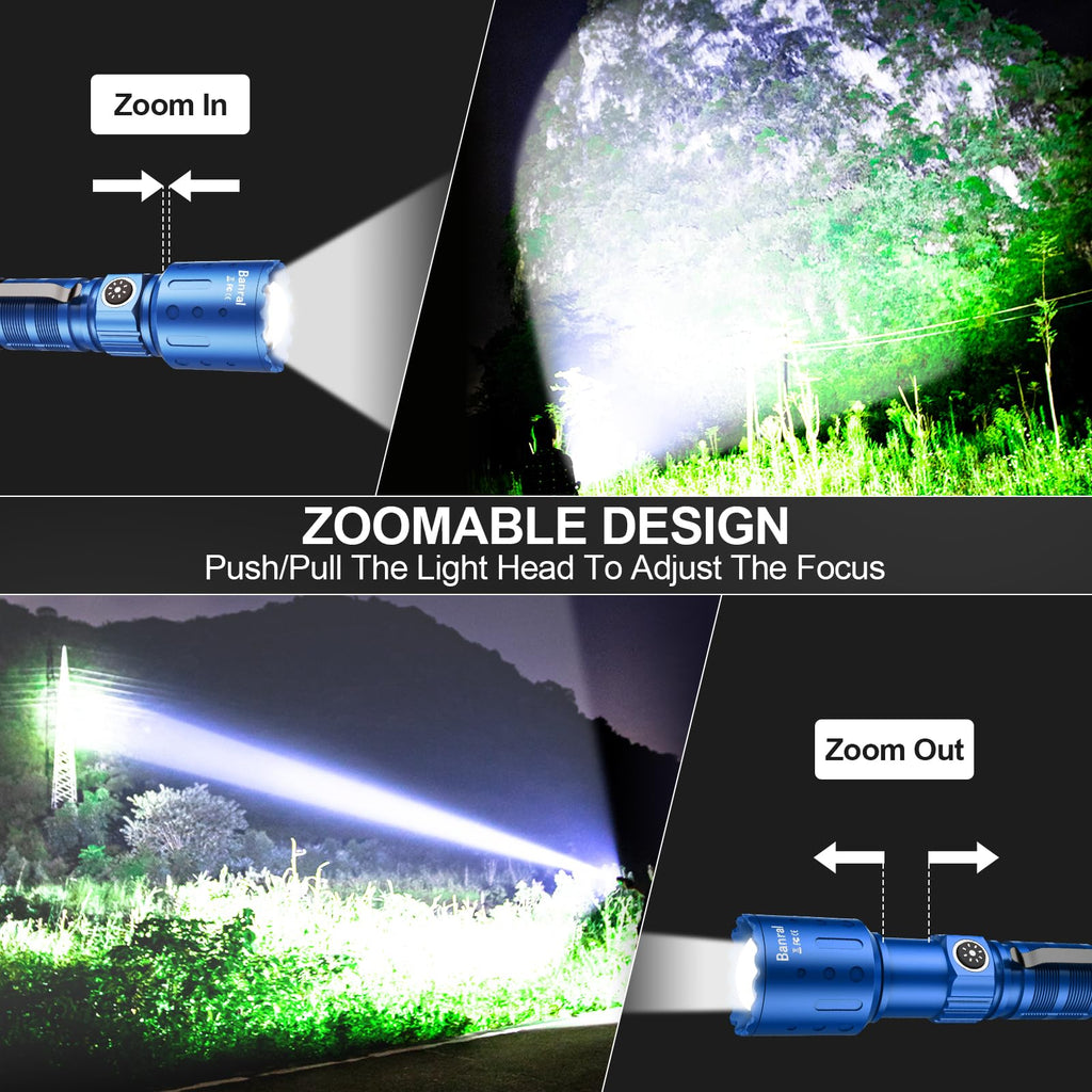 Banral Flashlights High Lumens Rechargeable, Super Bright Long Range Small Powerful Flashlight, 6 Modes LED Tactical Pocket Waterproof Flash Light for Home Emergency (2, Blue)